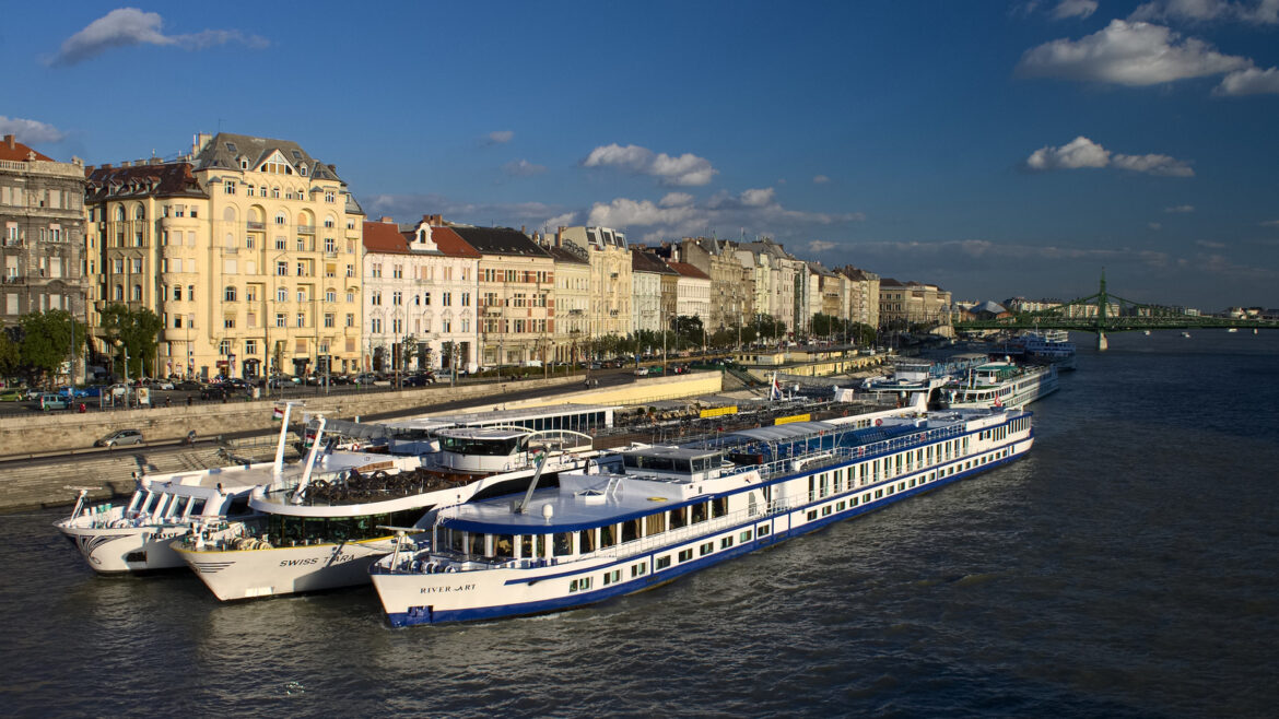 Cruise ships on Danube River in Budapest Cruise ships on Danube River in Budapest